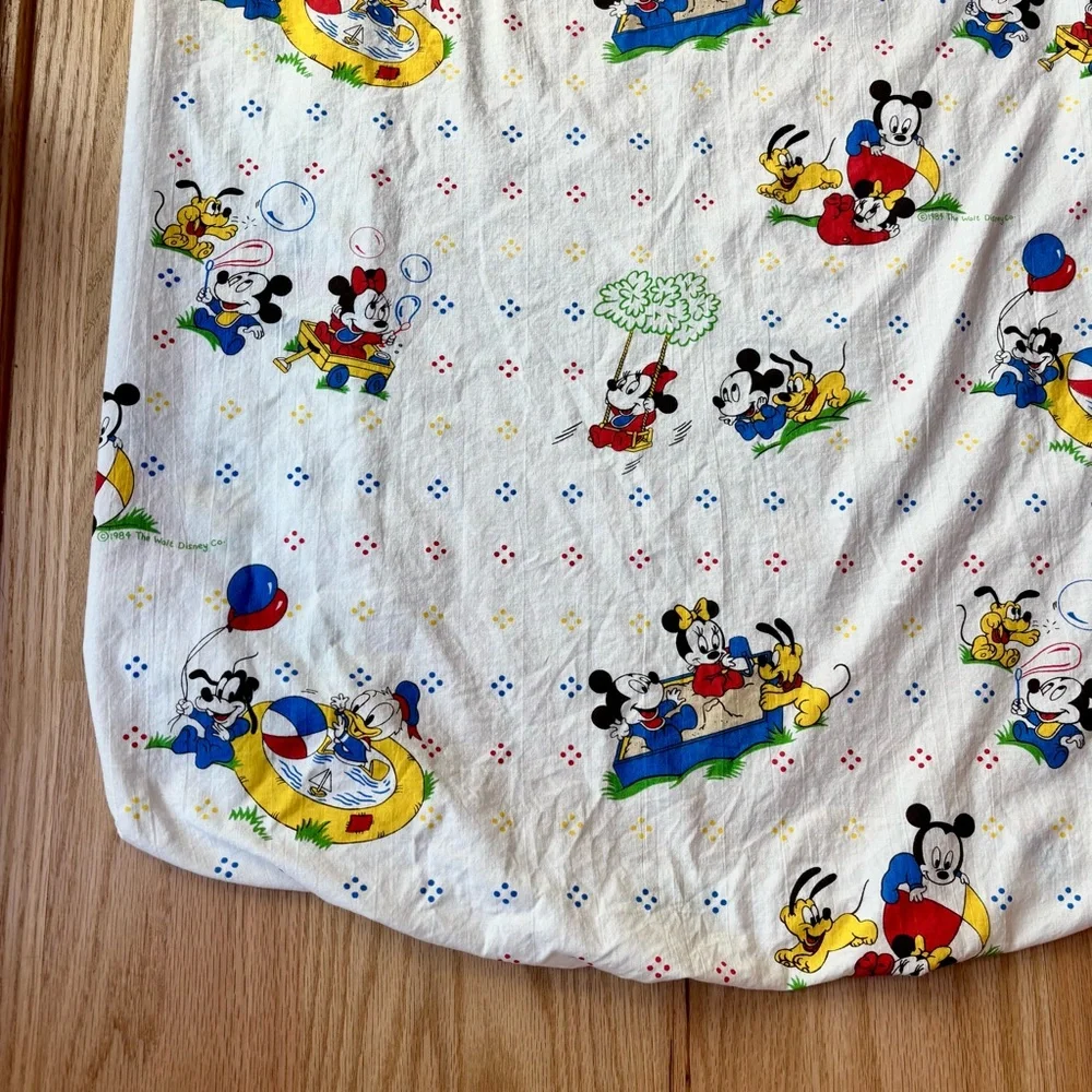 Vintage 1984 Dundee Fitted Mini Crib Sheet Baby Mickey Playground Print Cotton